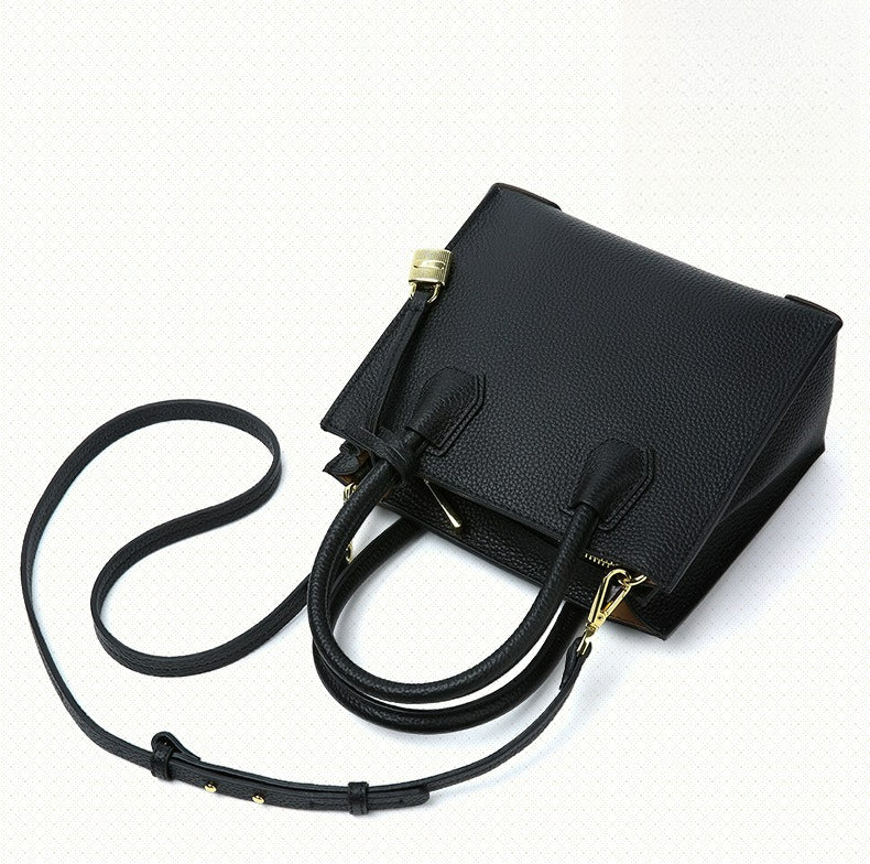 Genuine Leather Tote & Crossbody Handbag with Lock Closure