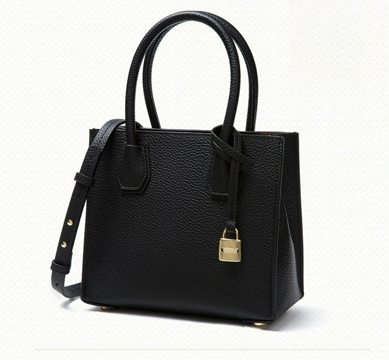 Genuine Leather Tote & Crossbody Handbag with Lock Closure