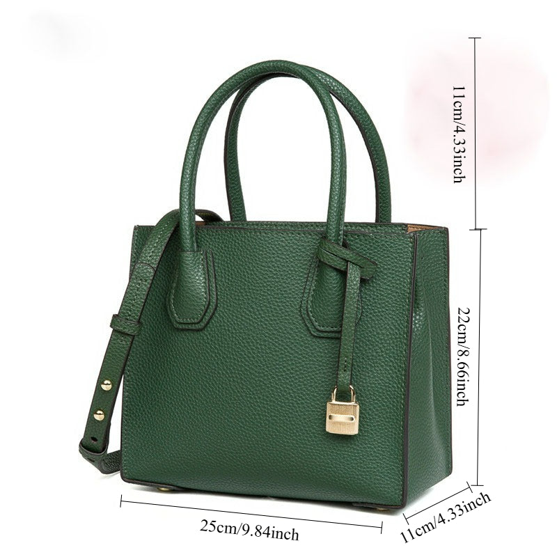 Genuine Leather Tote & Crossbody Handbag with Lock Closure