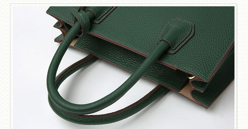 Genuine Leather Tote & Crossbody Handbag with Lock Closure