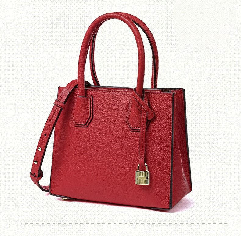 Genuine Leather Tote & Crossbody Handbag with Lock Closure