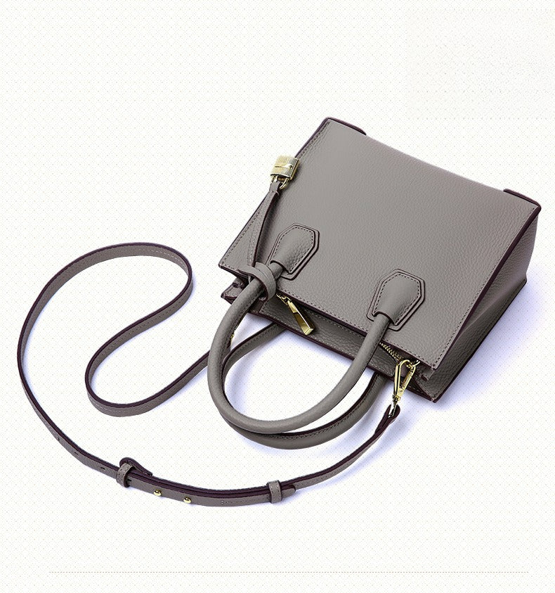 Genuine Leather Tote & Crossbody Handbag with Lock Closure