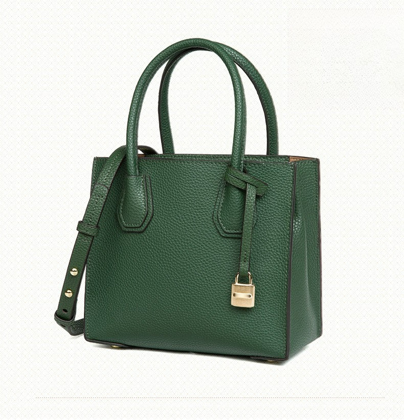 Genuine Leather Tote & Crossbody Handbag with Lock Closure