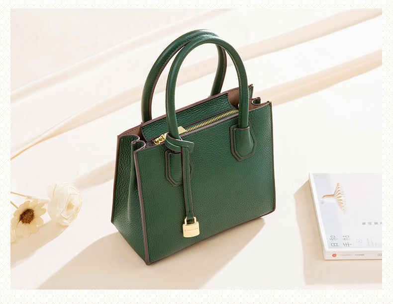 Genuine Leather Tote & Crossbody Handbag with Lock Closure