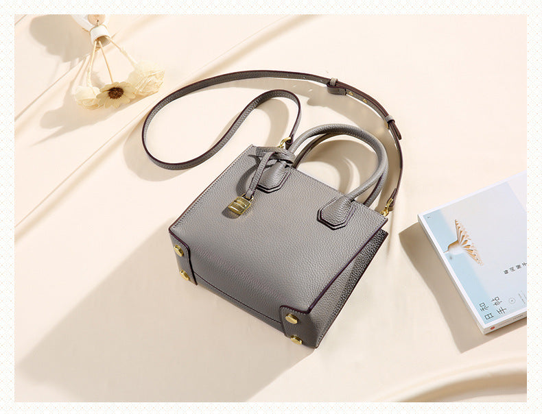 Genuine Leather Tote & Crossbody Handbag with Lock Closure