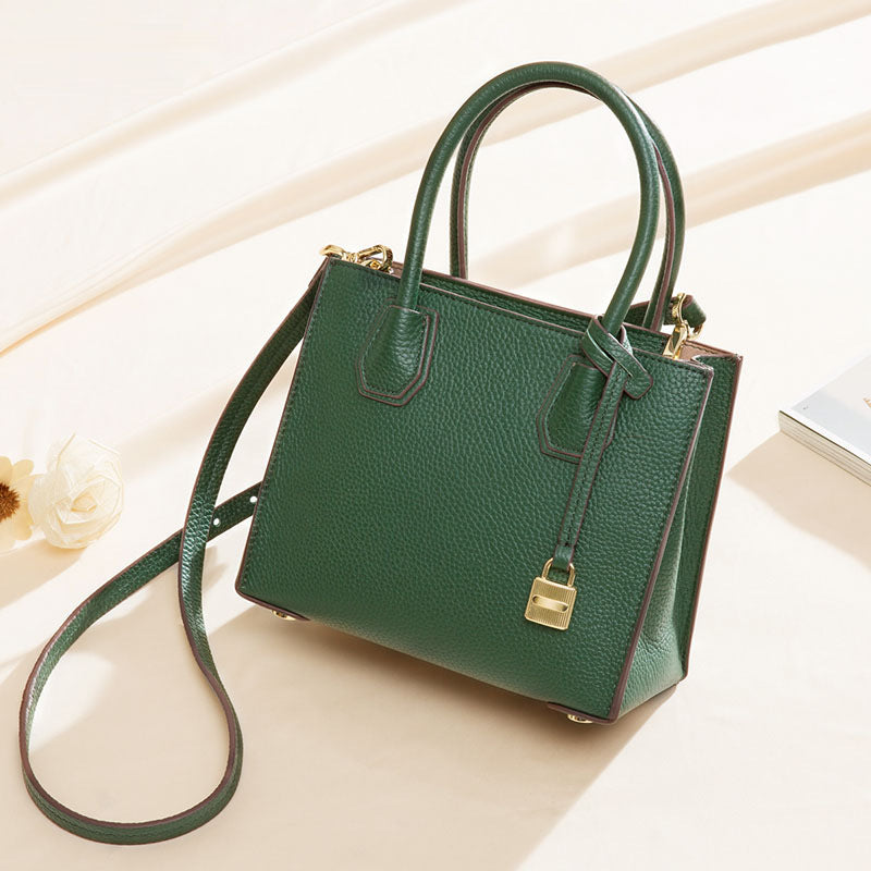 Genuine Leather Tote & Crossbody Handbag with Lock Closure