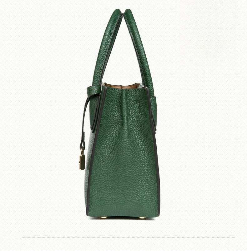 Genuine Leather Tote & Crossbody Handbag with Lock Closure