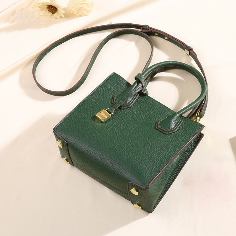 Genuine Leather Tote & Crossbody Handbag with Lock Closure