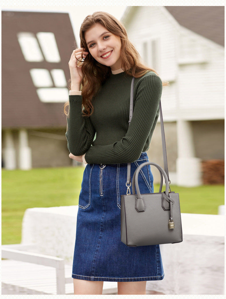 Genuine Leather Tote & Crossbody Handbag with Lock Closure