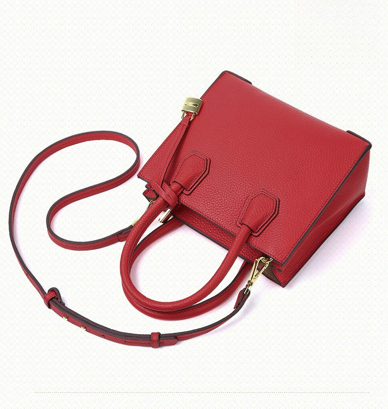 Genuine Leather Tote & Crossbody Handbag with Lock Closure