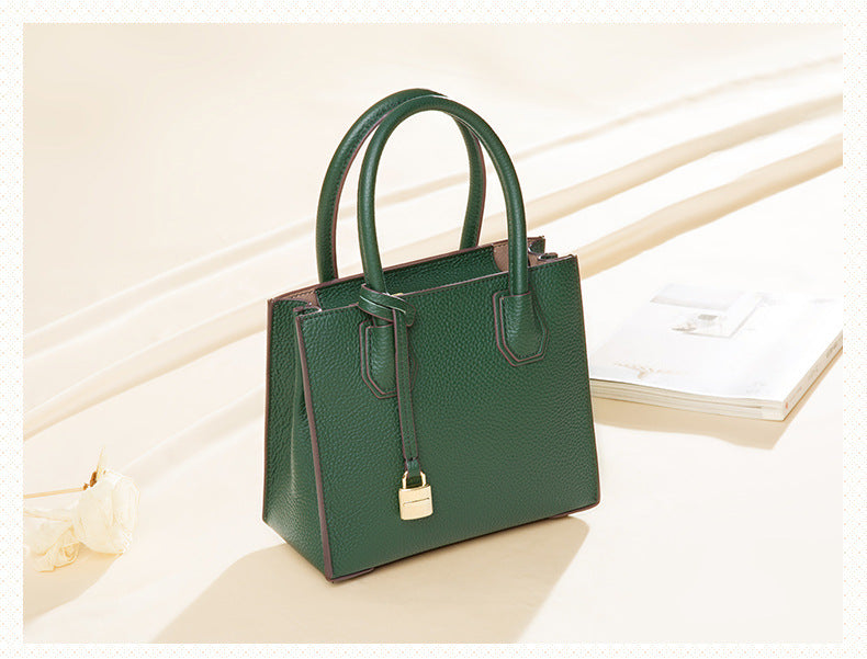 Genuine Leather Tote & Crossbody Handbag with Lock Closure