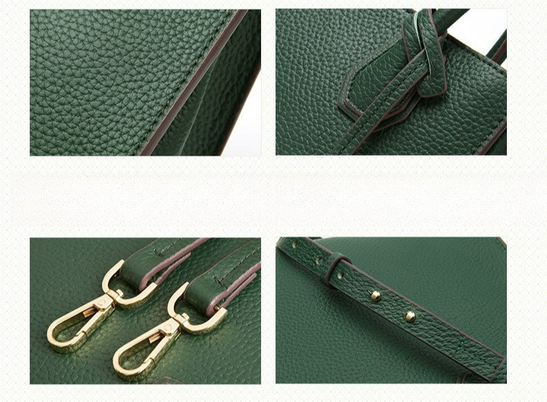 Genuine Leather Tote & Crossbody Handbag with Lock Closure