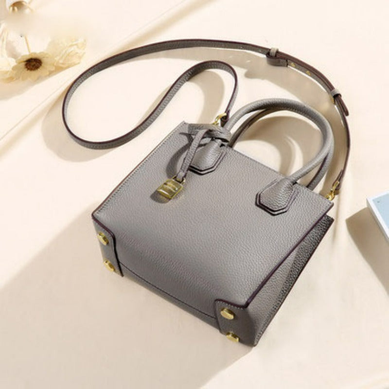 Genuine Leather Tote & Crossbody Handbag with Lock Closure