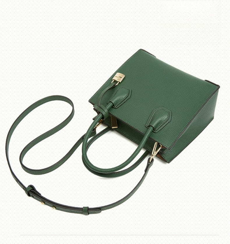 Genuine Leather Tote & Crossbody Handbag with Lock Closure