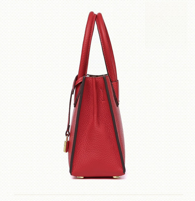 Genuine Leather Tote & Crossbody Handbag with Lock Closure