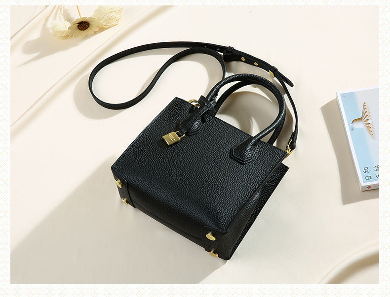 Genuine Leather Tote & Crossbody Handbag with Lock Closure