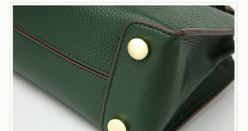 Genuine Leather Tote & Crossbody Handbag with Lock Closure