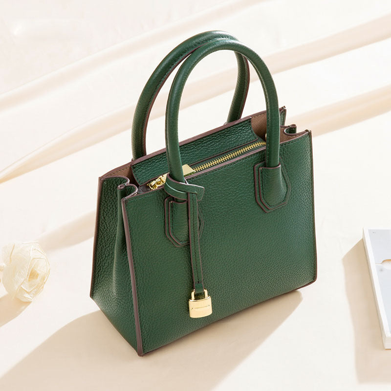 Genuine Leather Tote & Crossbody Handbag with Lock Closure