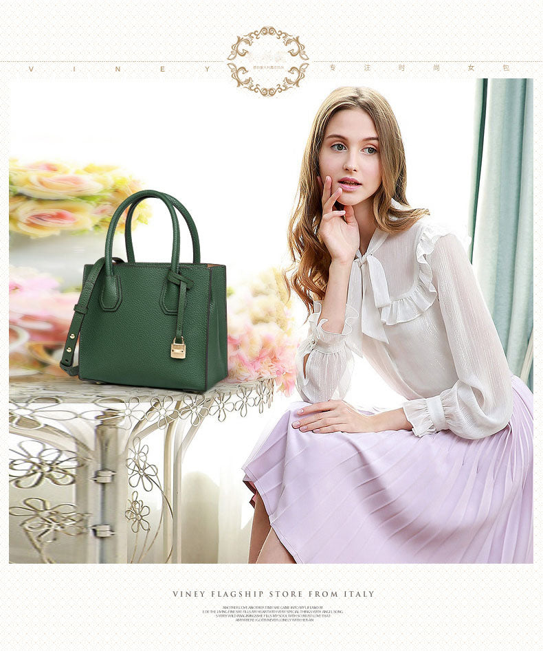 Genuine Leather Tote & Crossbody Handbag with Lock Closure