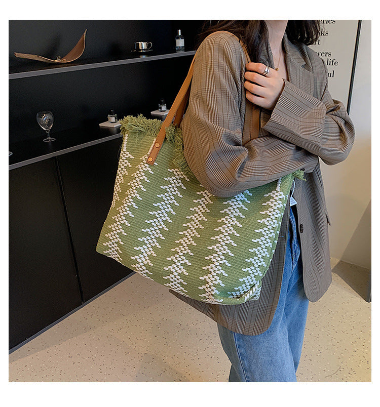 Summer Vibes Beach Tote Bag – Large Tassel Shoulder Bag