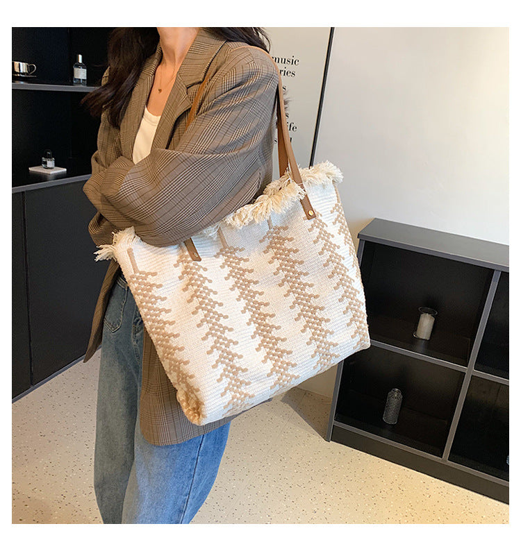 Summer Vibes Beach Tote Bag – Large Tassel Shoulder Bag
