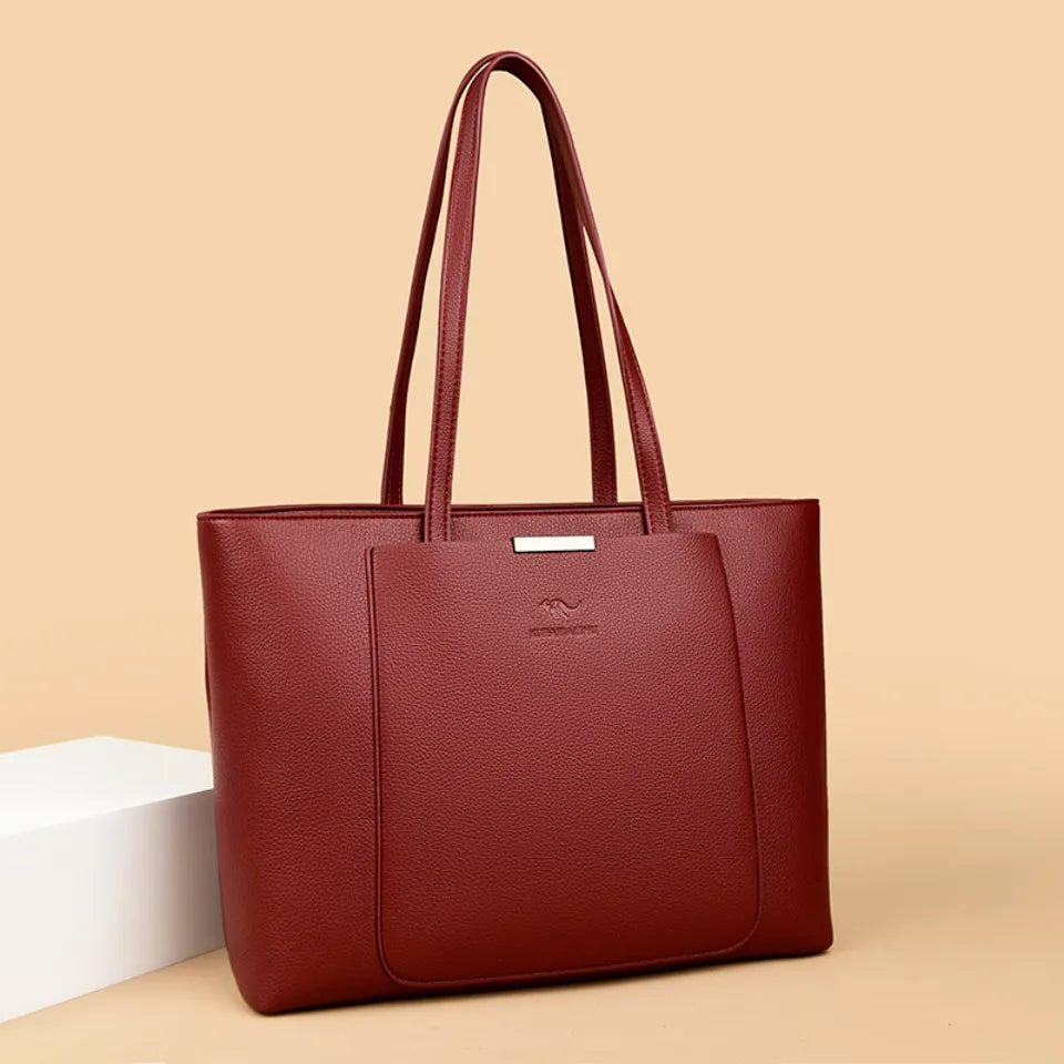 Large Capacity PU Leather Tote Bag for Women – Minimalist Shoulder Handbag for Work & Daily Commute
