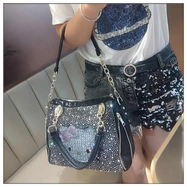 Crystal Diamond Cartoon-Style Handbag – Women’s Shoulder Bag (Large Capacity)