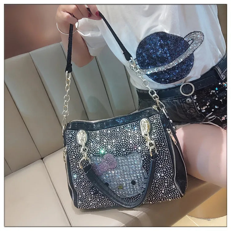 Crystal Diamond Cartoon-Style Handbag – Women’s Shoulder Bag (Large Capacity)