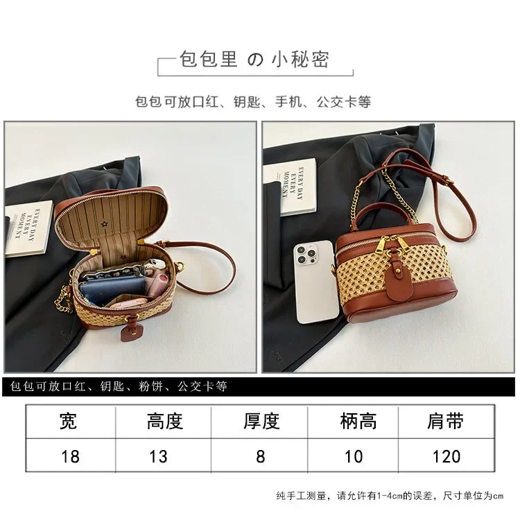 Woven Raffia Mini Handbag – Top Handle & Single-Shoulder Bag