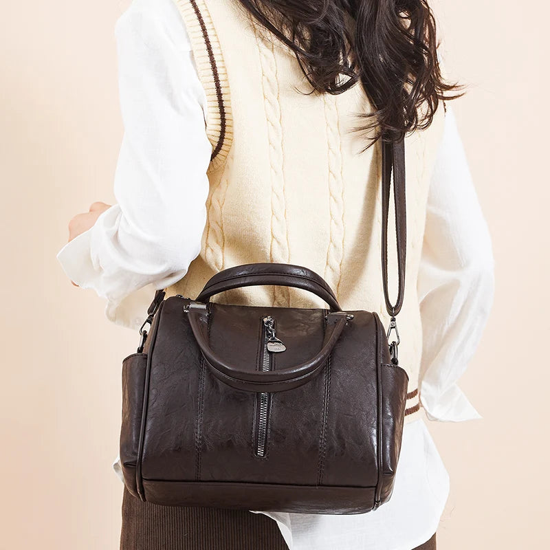 Soft Leather Tote Bag for Women – Large Capacity Retro Shoulder & Crossbody Handbag