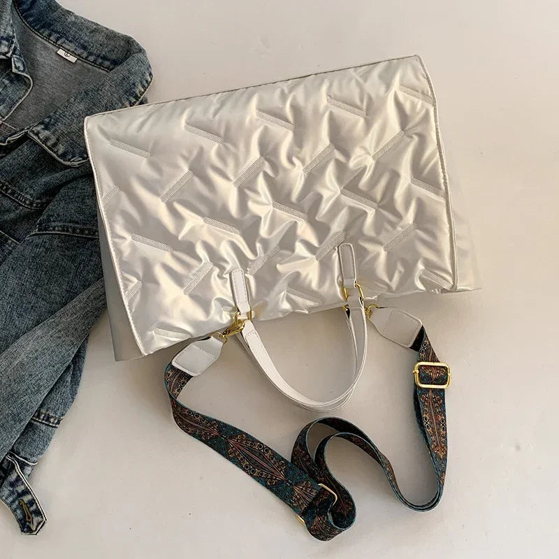 Padded Quilted Tote Bag for Women – Lightweight Nylon Large Capacity Shoulder & Crossbody Bag