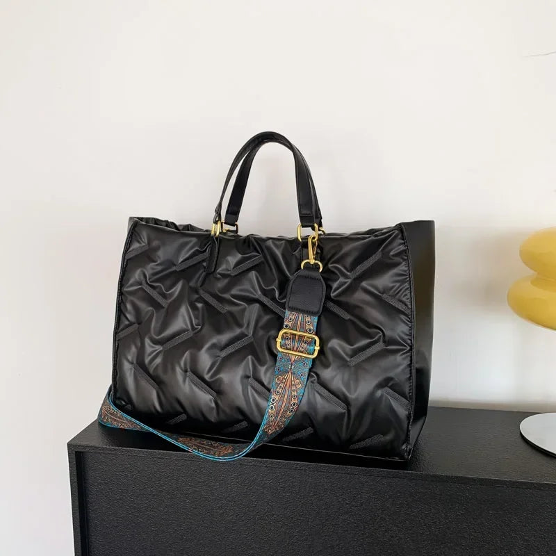Padded Quilted Tote Bag for Women – Lightweight Nylon Large Capacity Shoulder & Crossbody Bag