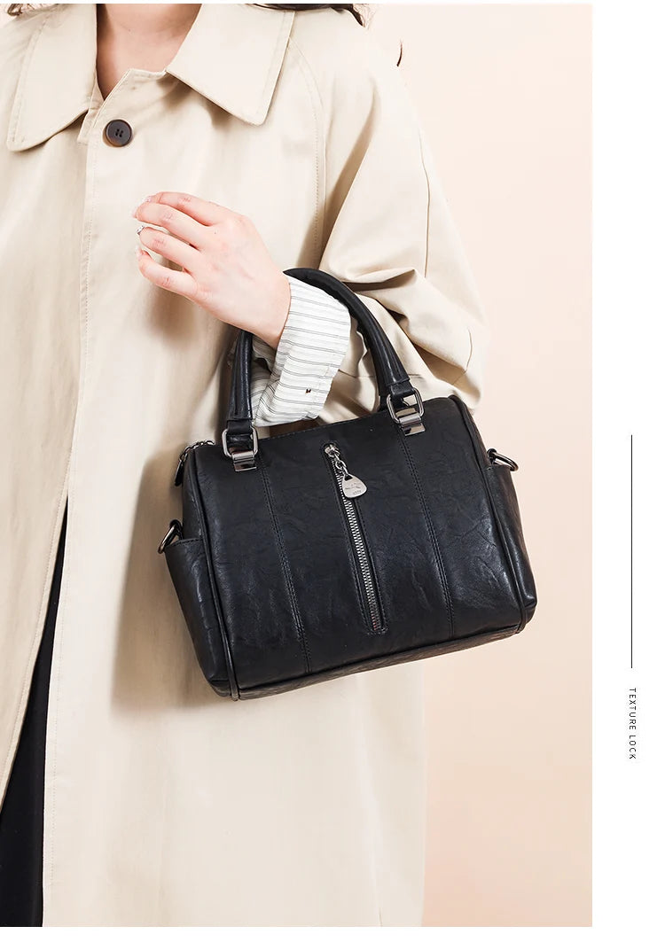 Soft Leather Tote Bag for Women – Large Capacity Retro Shoulder & Crossbody Handbag