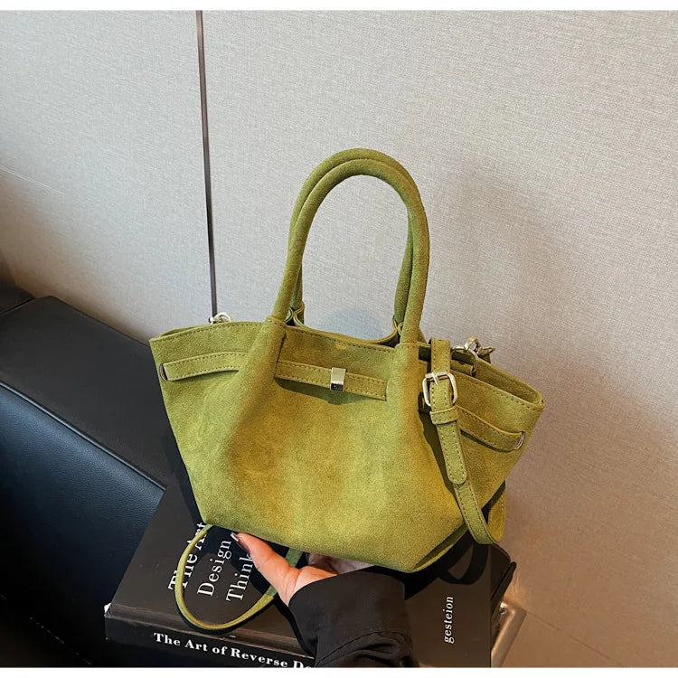 Matte Suede Leather Tote Bag for Women – Large Capacity Retro Shoulder & Crossbody Handbag