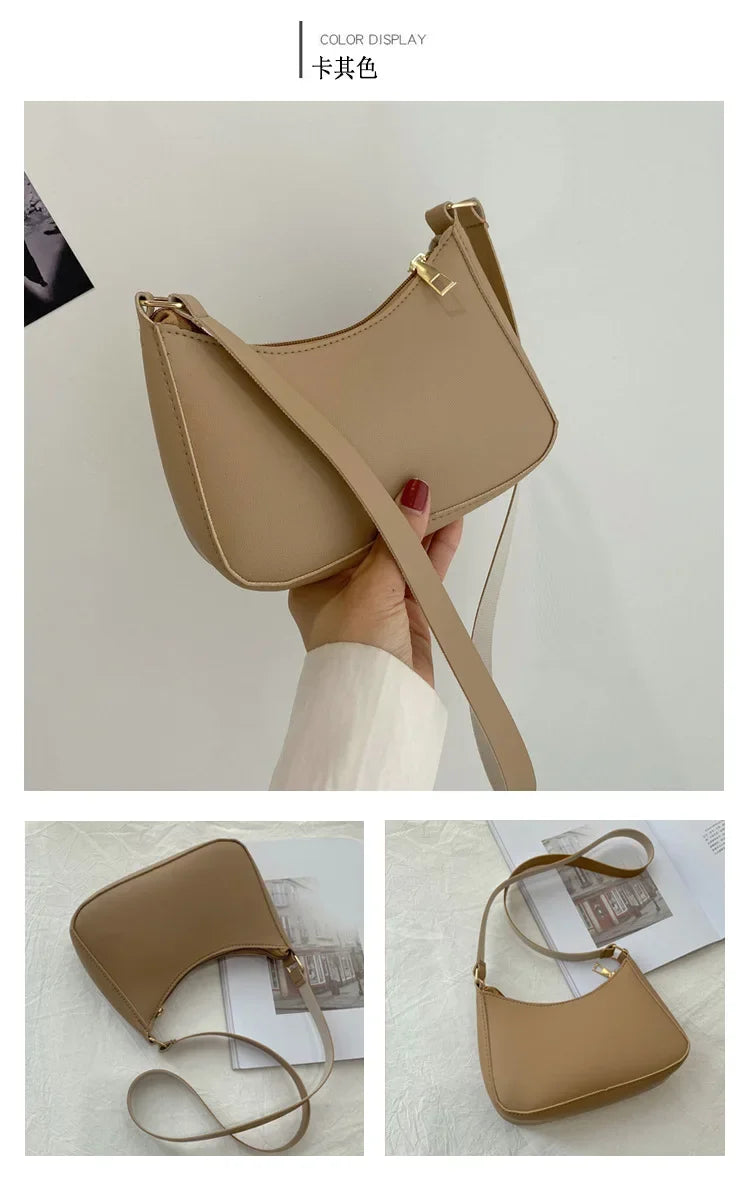 Women’s Minimal Shoulder Bag – Retro PU Leather Everyday Handbag