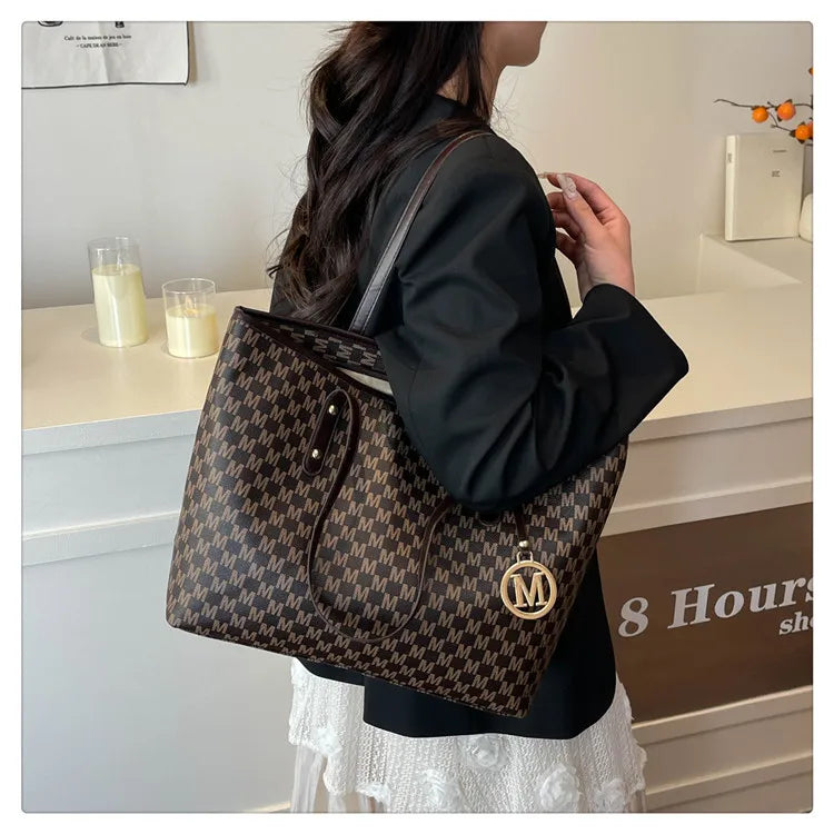Printed PU Leather Tote Bag for Women – Large Capacity Commuter & College Handbag
