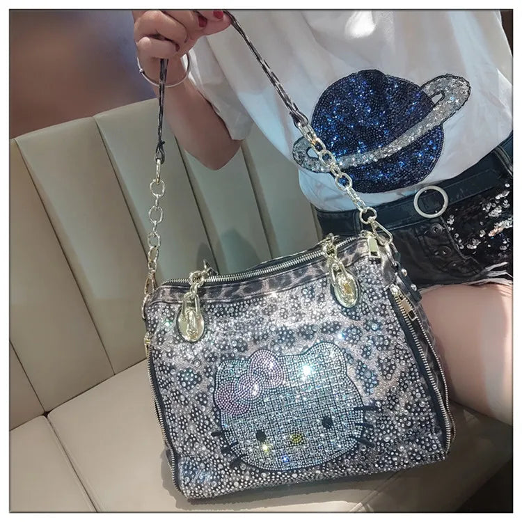 Crystal Diamond Cartoon-Style Handbag – Women’s Shoulder Bag (Large Capacity)