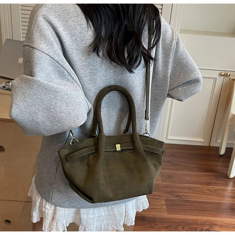 Matte Suede Leather Tote Bag for Women – Large Capacity Retro Shoulder & Crossbody Handbag