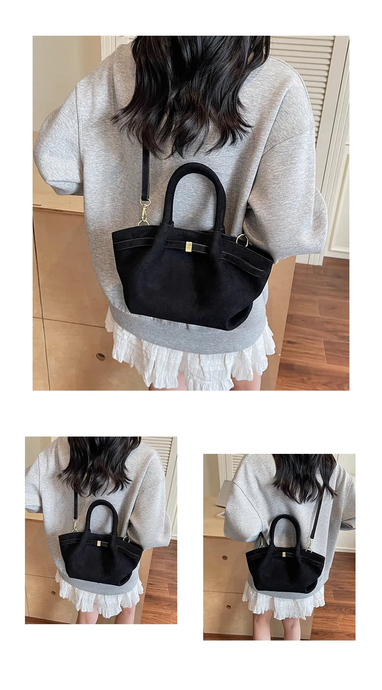 Matte Suede Leather Tote Bag for Women – Large Capacity Retro Shoulder & Crossbody Handbag