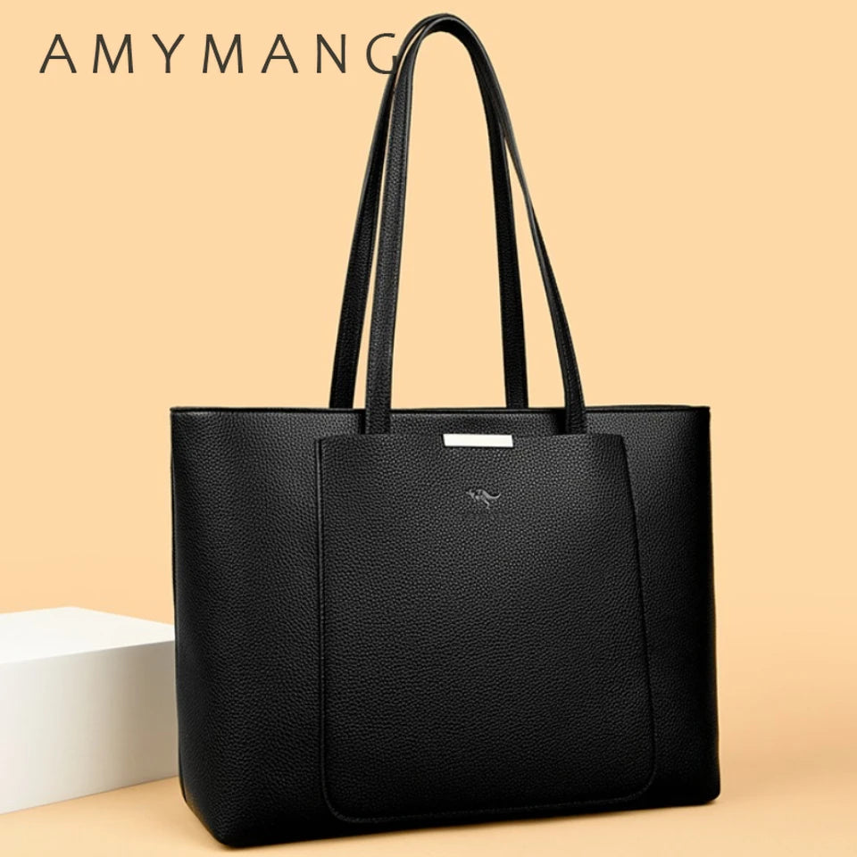 Large Capacity PU Leather Tote Bag for Women – Minimalist Shoulder Handbag for Work & Daily Commute