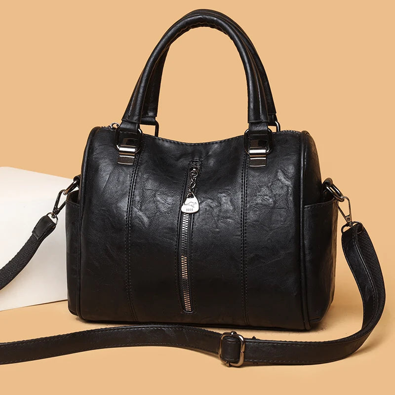 Soft Leather Tote Bag for Women – Large Capacity Retro Shoulder & Crossbody Handbag