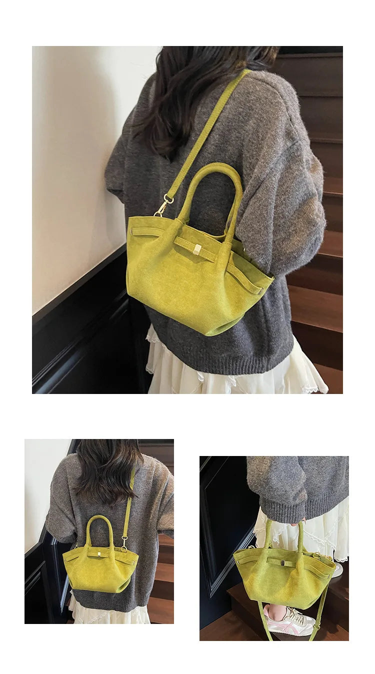 Matte Suede Leather Tote Bag for Women – Large Capacity Retro Shoulder & Crossbody Handbag