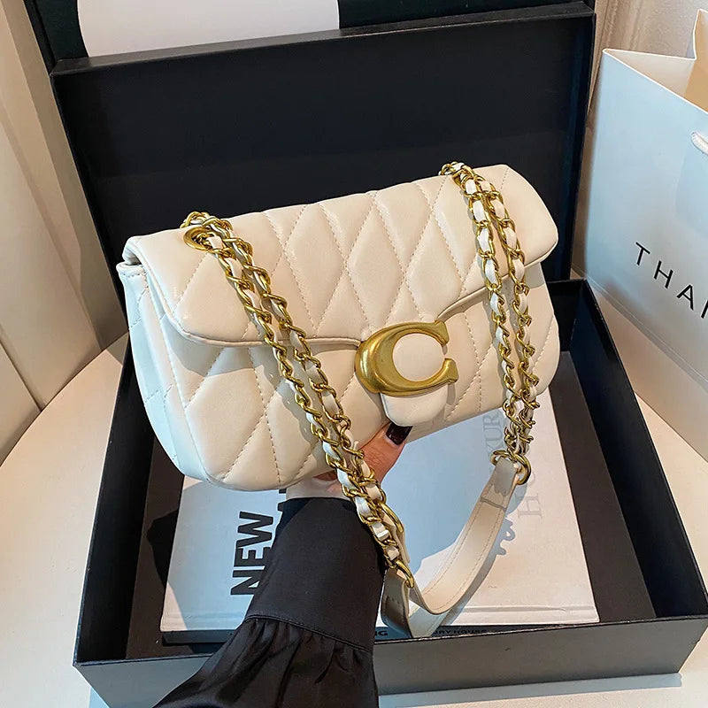 High-End Feminine Chain Crossbody Bag – Diamond Pattern Small Square Handbag