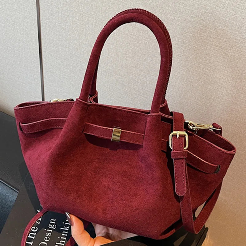Matte Suede Leather Tote Bag for Women – Large Capacity Retro Shoulder & Crossbody Handbag