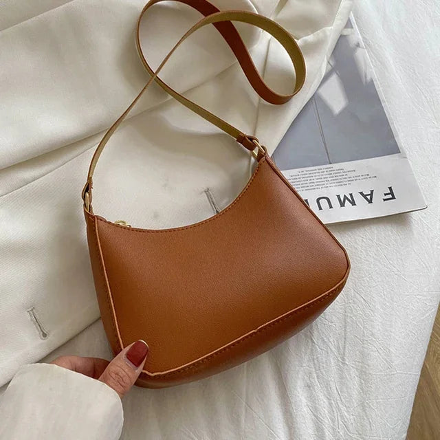 Women’s Minimal Shoulder Bag – Retro PU Leather Everyday Handbag