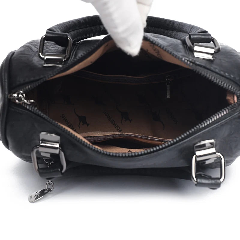 Soft Leather Tote Bag for Women – Large Capacity Retro Shoulder & Crossbody Handbag