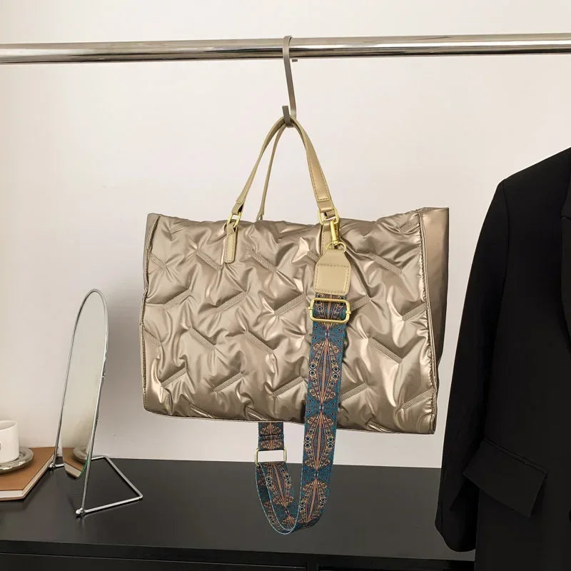 Padded Quilted Tote Bag for Women – Lightweight Nylon Large Capacity Shoulder & Crossbody Bag