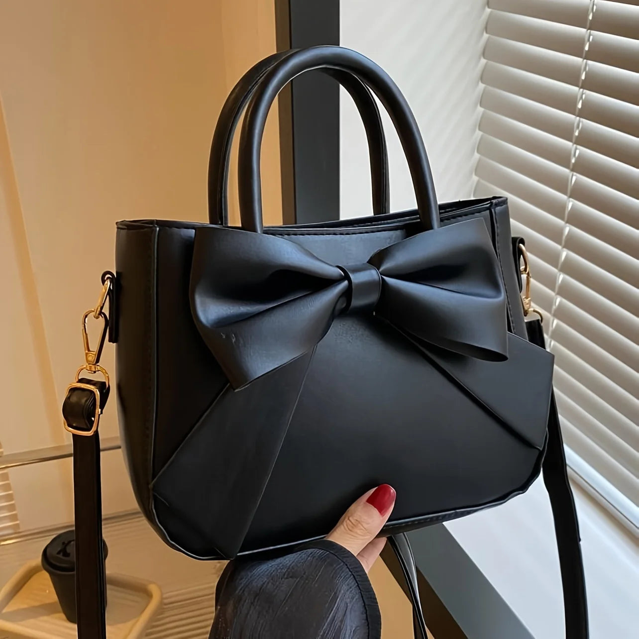 Elegant Bow Detail Handbag – Top Handle & Detachable Shoulder Strap