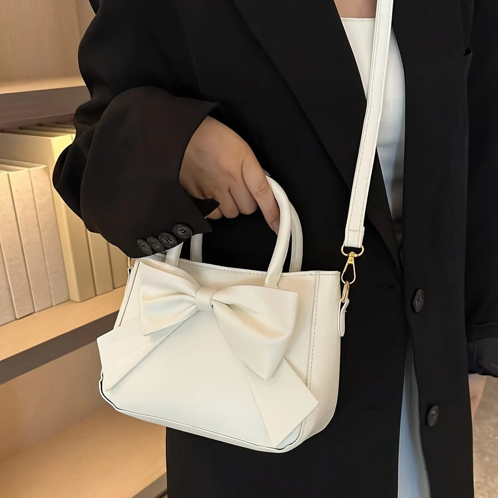 Elegant Bow Detail Handbag – Top Handle & Detachable Shoulder Strap