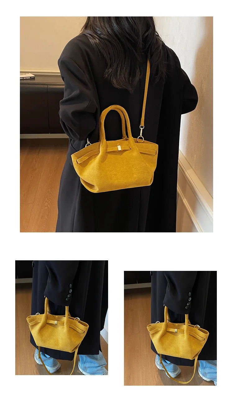 Matte Suede Leather Tote Bag for Women – Large Capacity Retro Shoulder & Crossbody Handbag